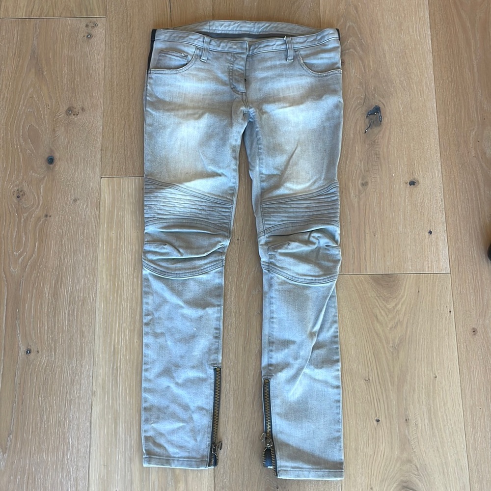 Balmain Grey Denim Quilted Skinny Jean